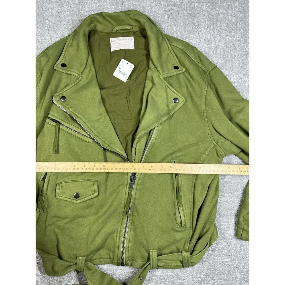 Free People We The Free Rebel Knit Oversized Moto Jacket Olive Green Size Medium